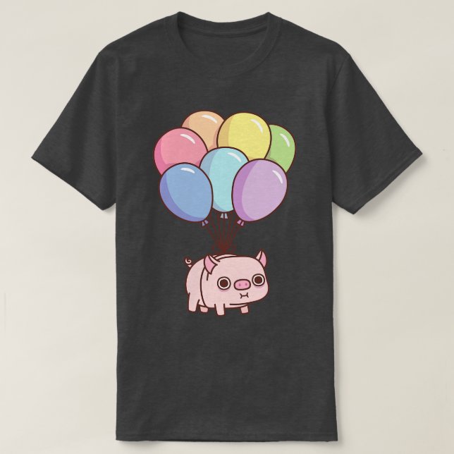 Niedliches Schweinefleisch mit Regenbogenballons T-Shirt (Design vorne)