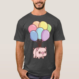 Niedliches Schweinefleisch mit Regenbogenballons T-Shirt