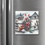 Niedliches Schweinefleisch und Hühnerweihfarm Magnet<br><div class="desc">Weihnachtsmagnet. Hübsche Aquarellbilder eines Schweins und Hühners auf einem Bauernhof an einem schneebedeckten Tag.</div>