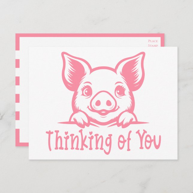 Niedliches Schweinegedanken, Miss You, Pink Piglet Postkarte (Vorne/Hinten)