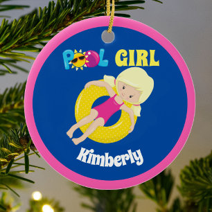 Niedliches Schwimmbad Blonde Girl Personalisiert Keramik Ornament