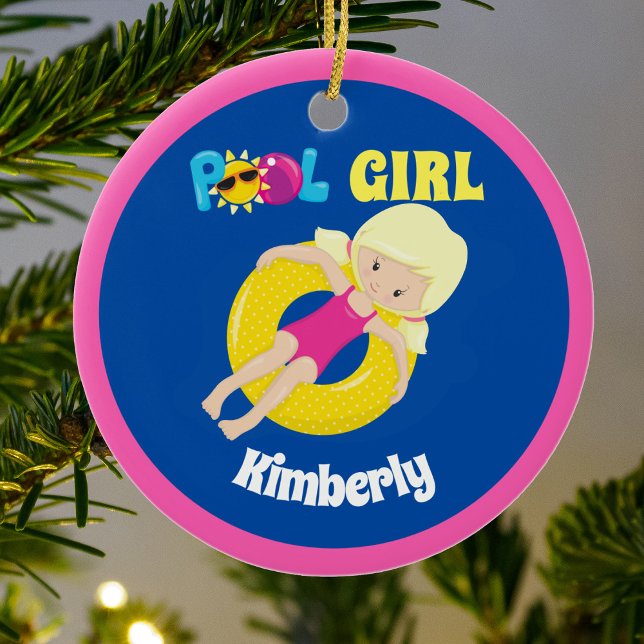 Niedliches Schwimmbad Blonde Girl Personalisiert Keramik Ornament (Von Creator hochgeladen)