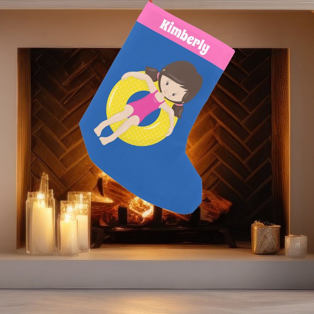Niedliches Schwimmbad Girl Custom Pink Blue Kleiner Weihnachtsstrumpf (Von Creator hochgeladen)