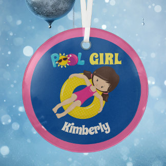 Niedliches Schwimmbad Girl Custom Pink Blue Weihna Ornament Aus Glas