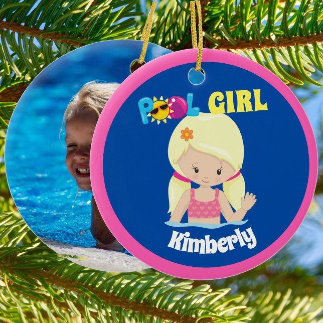 Niedliches Schwimmen Blonde Girl Custom Kids Pool  Keramik Ornament (Von Creator hochgeladen)