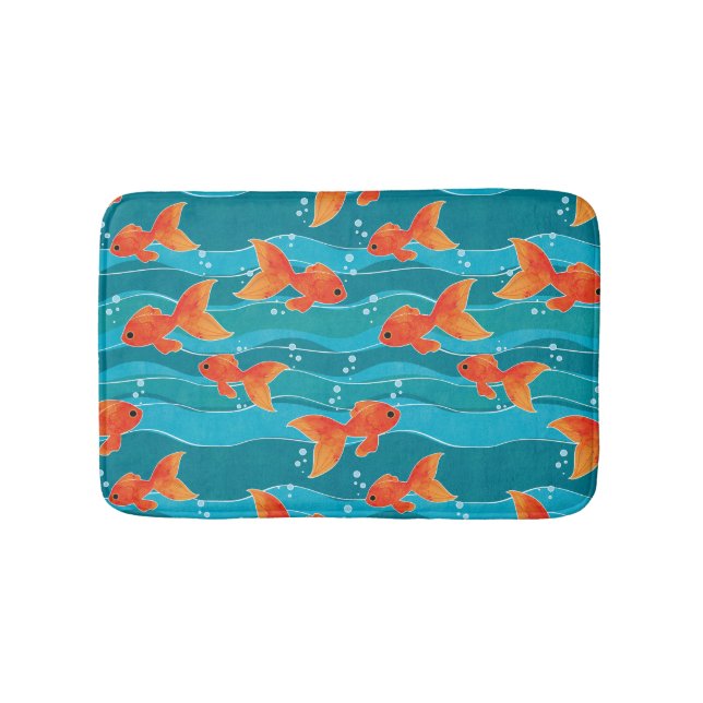Niedliches Schwimmen Goldfish & Wassermuster Badematte (Vorderseite)