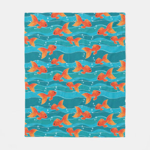Niedliches Schwimmen Goldfish & Wassermuster Fleecedecke