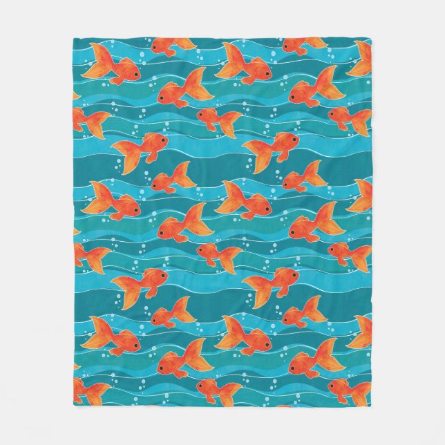 Niedliches Schwimmen Goldfish & Wassermuster Fleecedecke (Vorderseite)