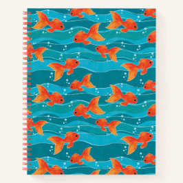 Niedliches Schwimmen Goldfish & Wassermuster Notizbuch