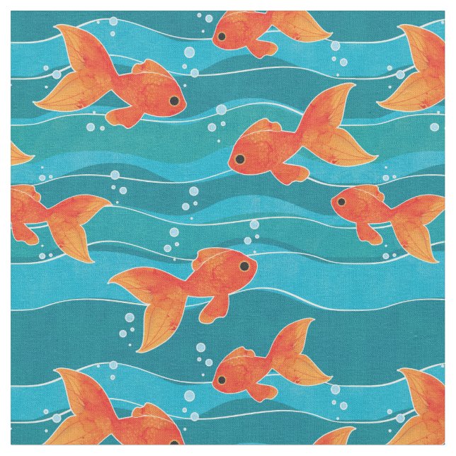 Niedliches Schwimmen Goldfish & Wassermuster Stoff (Nahaufnahme)