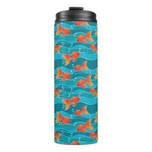 Niedliches Schwimmen Goldfish & Wassermuster Thermosbecher