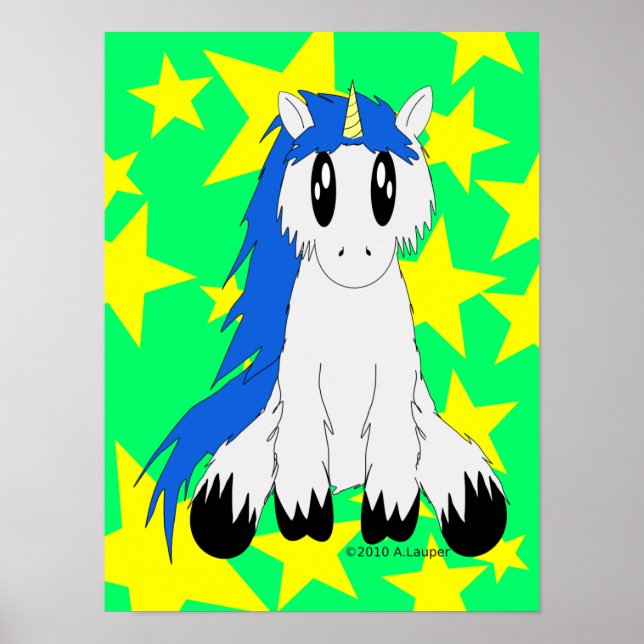 Niedliches Scruffy Unicorn Poster (Blau) (Vorne)