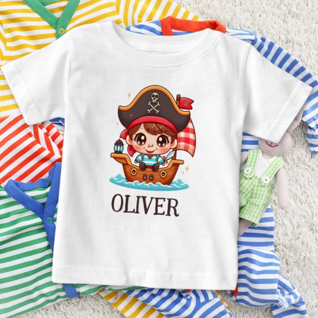 Niedliches Seailor Pirate Kid und Pirate Ship Baby T-shirt (Von Creator hochgeladen)