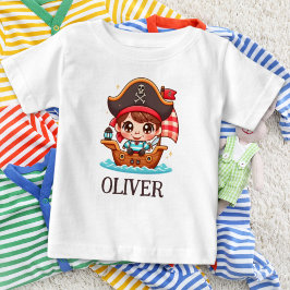 Niedliches Seailor Pirate Kid und Pirate Ship Baby T-shirt