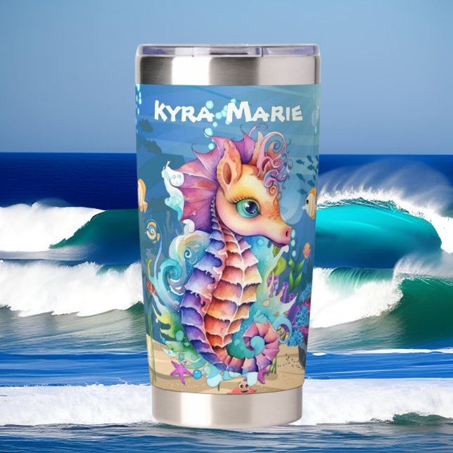 Niedliches Seepferd am Strand Thermobecher (Von Creator hochgeladen)