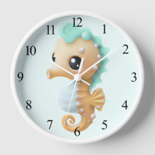 Niedliches Seepferd für Kleinkinder in Aquamarin u Uhr