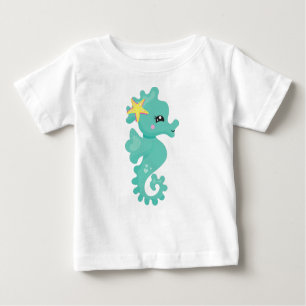 Niedliches Seepferd, grünes Seepferd, Starfish, He Baby T-shirt