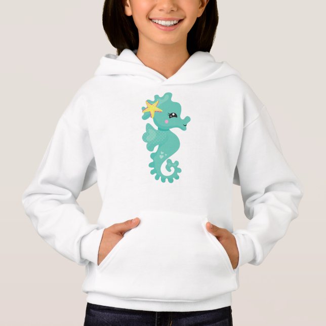 Niedliches Seepferd, grünes Seepferd, Starfish, He Hoodie (Vorderseite)