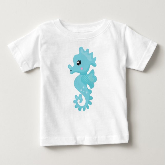 Niedliches Seepferd, kleines Seepferd, blaues Seep Baby T-shirt (Vorderseite)