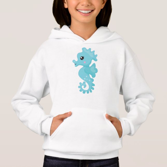 Niedliches Seepferd, kleines Seepferd, blaues Seep Hoodie (Vorderseite)