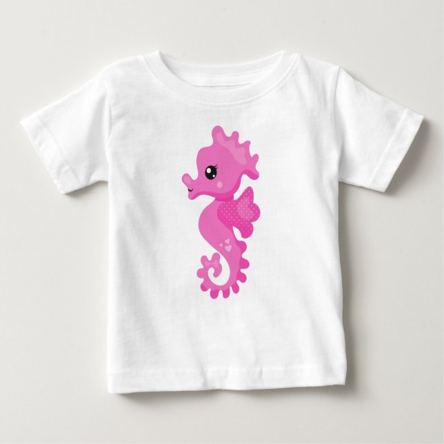 Niedliches Seepferd, kleines Seepferd, rosa Seepfe Baby T-shirt (Vorderseite)