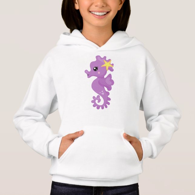 Niedliches Seepferd, Lila Seepferd, Starfish, Herz Hoodie (Vorderseite)