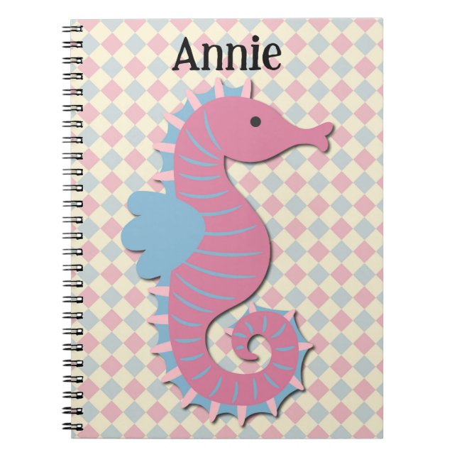 Niedliches Seepferd Personal Name Notebook Journal Notizblock (Vorderseite)