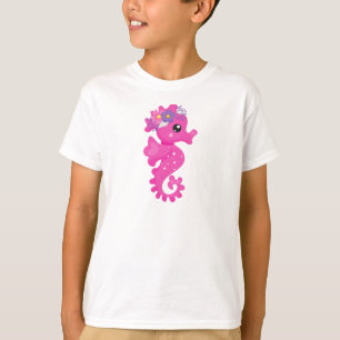 Niedliches Seepferd, rosa Seepferd, Blume, Seashel T-Shirt