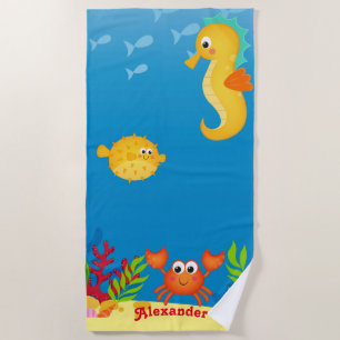Niedliches Seepferd und Crab Beach Handtuch