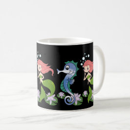 Niedliches Seepferd und kleine Meerjungfrau zusamm Kaffeetasse