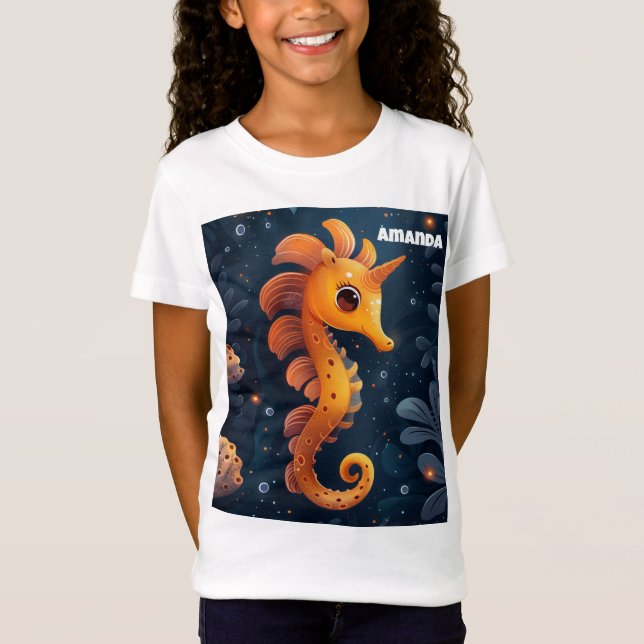 Niedliches Seepferd Unicorn Girls Tshirt Top Beach (Vorderseite)