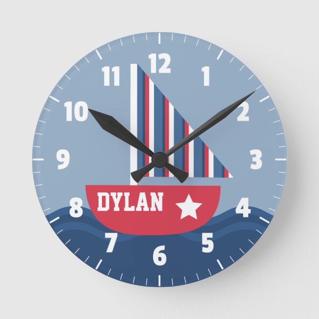 Niedliches Segelboot für Kinder Runde Wanduhr (Vorderseite)