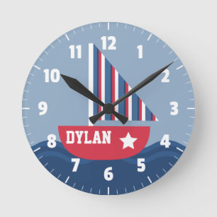 Niedliches Segelboot für Kinder Runde Wanduhr