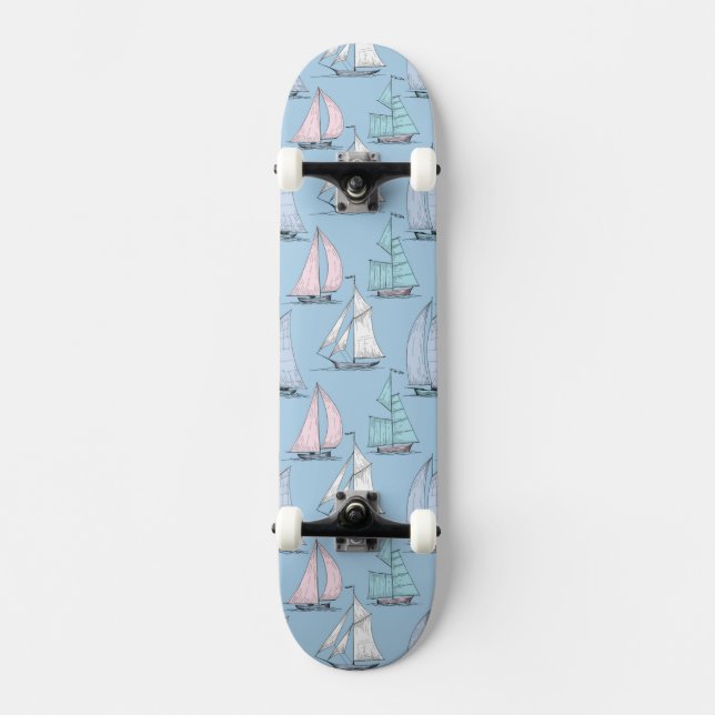 Niedliches Segelboot-Muster 1 Skateboard (Vorderseite)