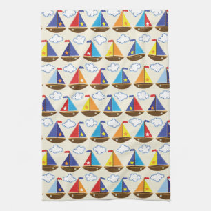 Niedliches Segelboot-Muster 2 Küchentuch