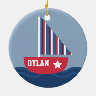 Niedliches Segelboot nautisch für Kinder Keramikornament