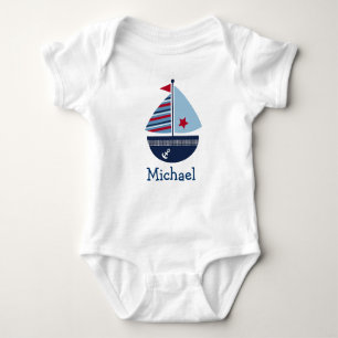 Niedliches Segelboot-personalisierter Baby-T - Baby Strampler