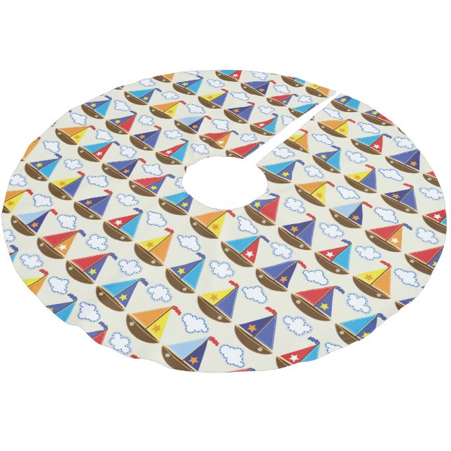 Niedliches Segelbootmuster Polyester Weihnachtsbaumdecke (Schrägansicht)