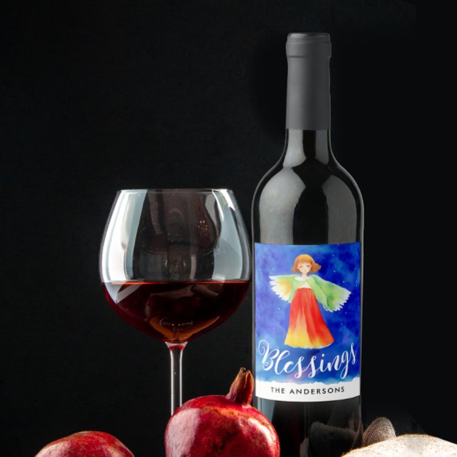 Niedliches Segeln Blue Sky Guardian Angel Watercol Weinetikett (Von Creator hochgeladen)