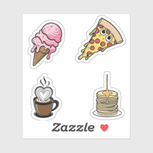 Niedliches Set, Pizza, Eiscreme, Kaffee Aufkleber