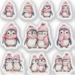 Niedliches Set von Pinguinen mit Aufkleber
