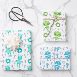 Niedliches Set zum Wrapping von Robotern mit 3 Geschenkpapier Set