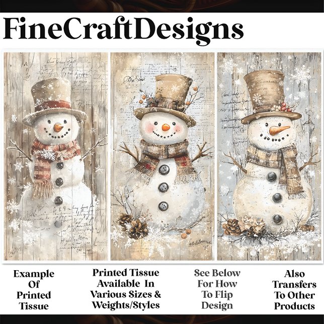 Niedliches Shabby Chic Snowmen Beige AL8 Decoupage Seidenpapier (Von Creator hochgeladen)