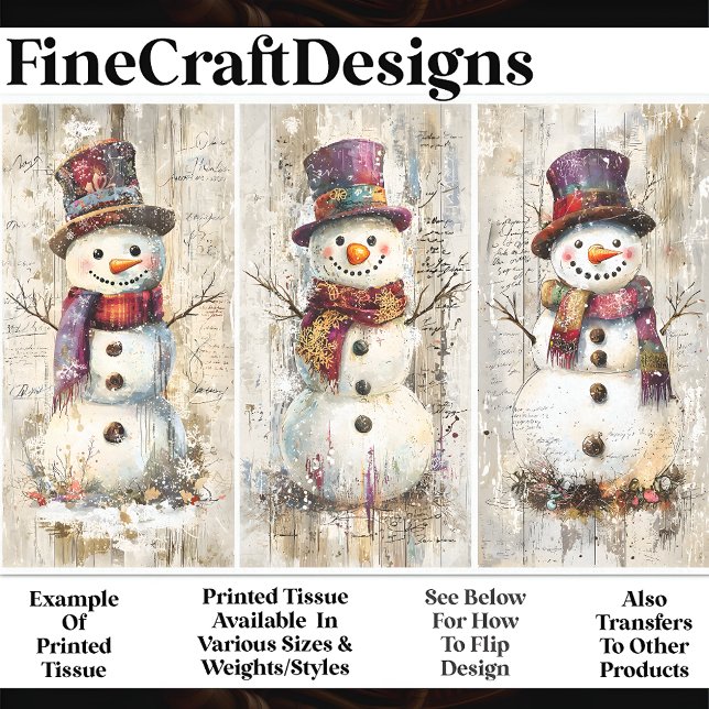 Niedliches Shabby Chic Snowmen Burgund AL6 Decoupa Seidenpapier (Von Creator hochgeladen)