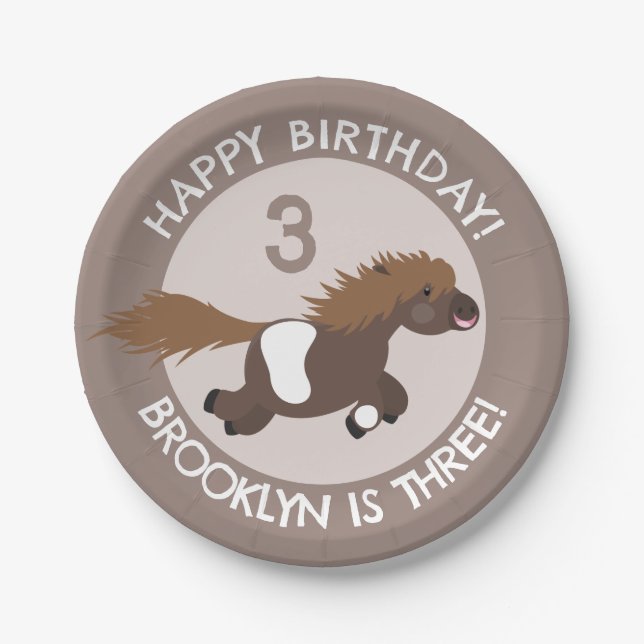 Niedliches Shetland Pony personalisiert Cartoon Ge Pappteller (Vorderseite)