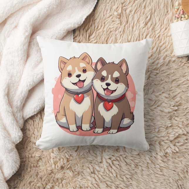 Niedliches Shiba Inu Dog Couple in Liebe Kissen (Decke)