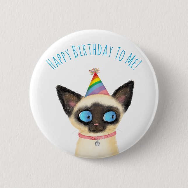 Niedliches siamesisches Kätzchen zum Geburtstag fü Button (Vorderseite)