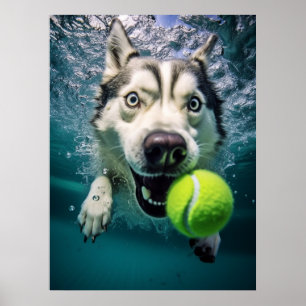 Niedliches Sibirisches Husky Diving Underwater Pos Poster
