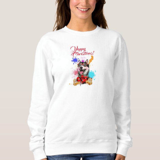 Niedliches sibirisches Husky-Yappy Weihnachten Sweatshirt (Vorderseite)