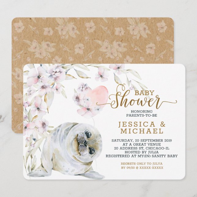 Niedliches Siegel Gender Neutral Baby Dusche Einladung (Vorne/Hinten)